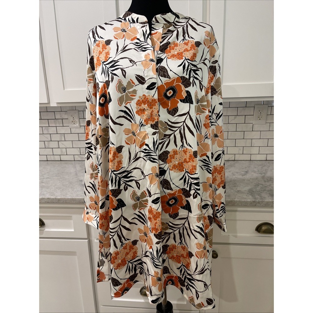 Anne Klein Dress Womens 3XL Floral Cream Peach Long Sleeve Lightweight New Tags